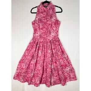 VTG Starina Indian Gauze Cotton Pinafore Dress Cottagecore Floral Fit Flare Sz L